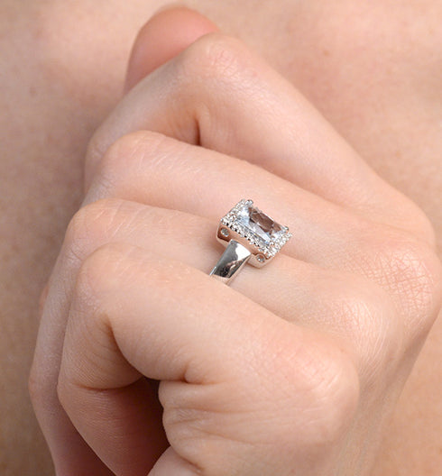 Aquamarine 1.42CT And Diamond 9K White Gold Ring